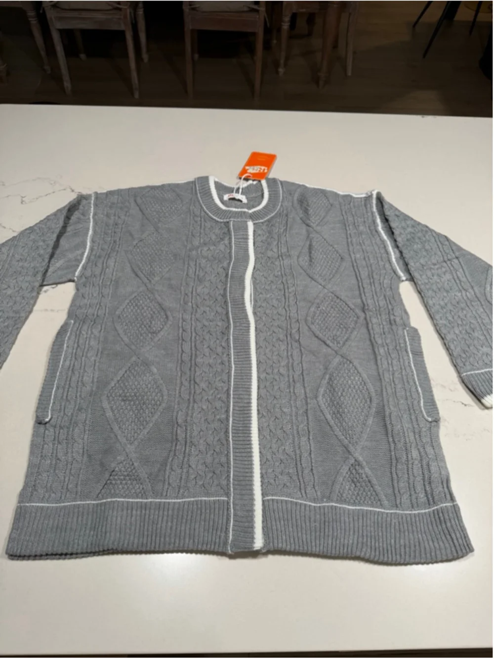 NEW Cable Knit Oversized Cardigan Button Up Striped Sweater S